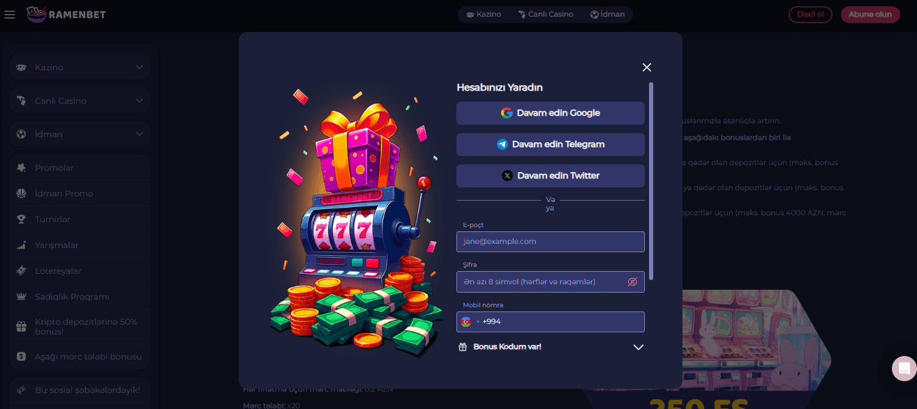 RamenBet Casino Saytında Qeydiyyat